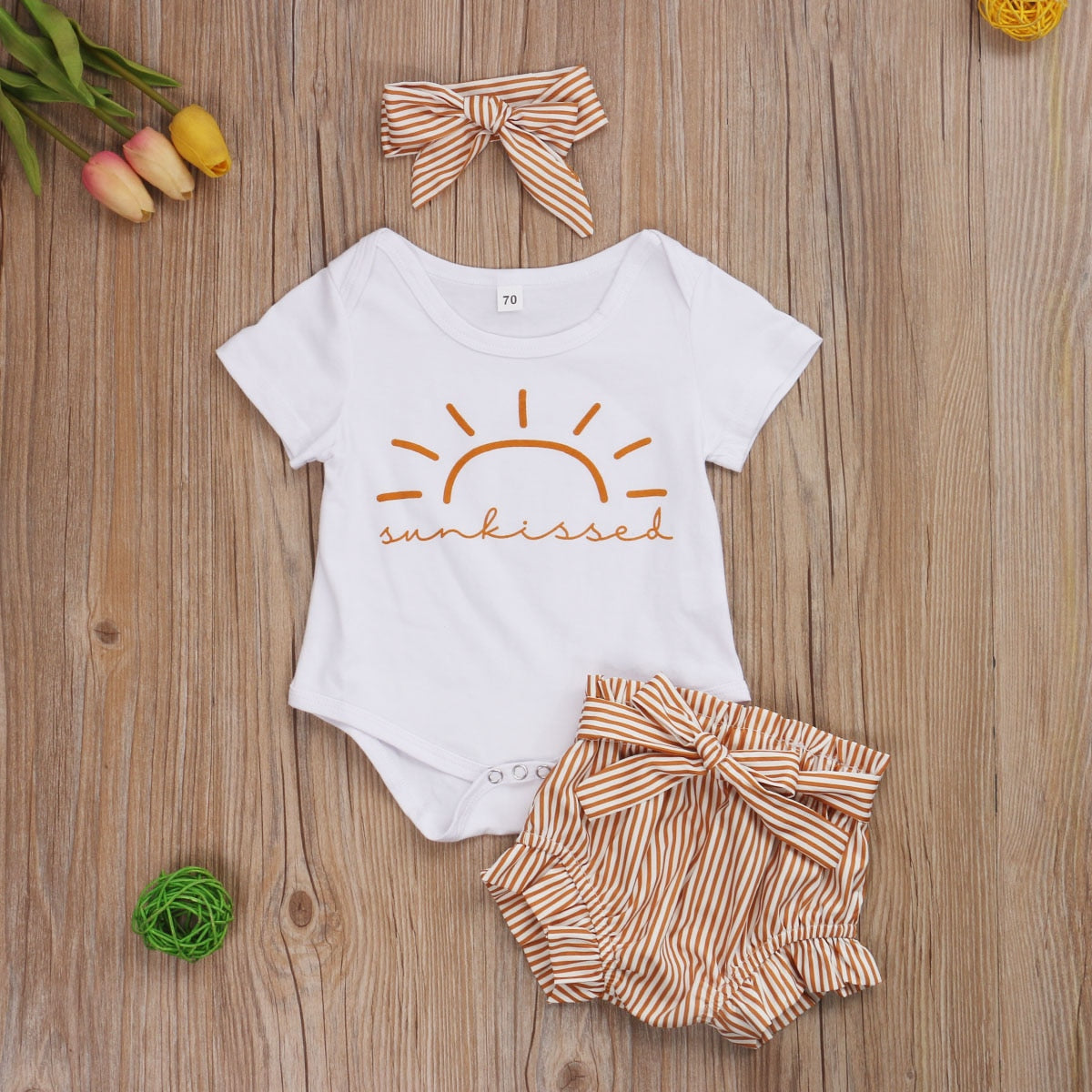 Adorable Baby Summer Outfit Set with Letter Print T-Shirt, High Waist Shorts, and Headband