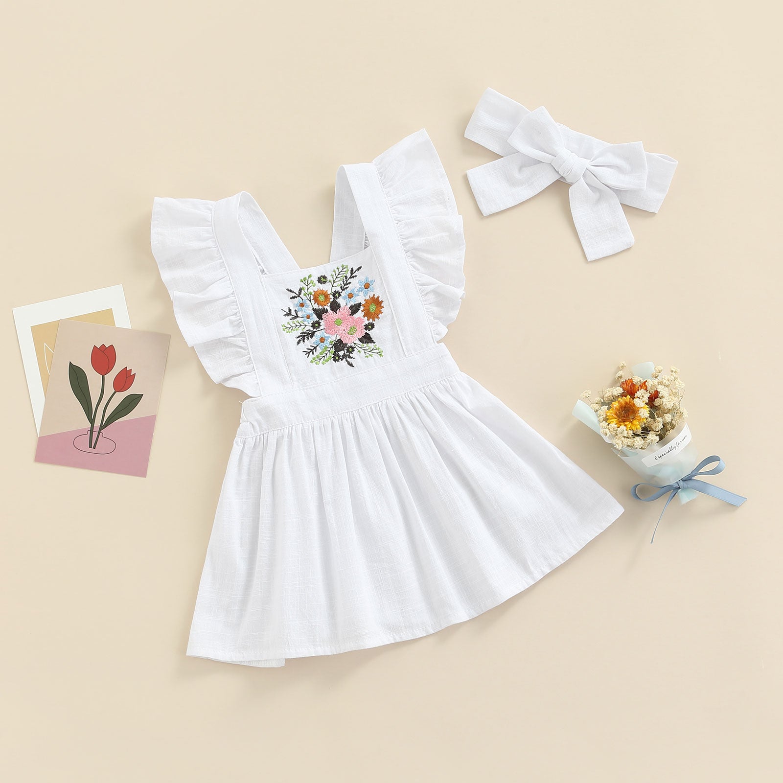 Summer Princess Baby Girls Dress with Embroidery Floral and Ruffles - Babbez