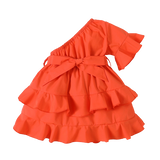 Charming One Shoulder Flare Sleeve Layers Dress for Your Little Princess - Perfect for Birthdays and Special Occasions