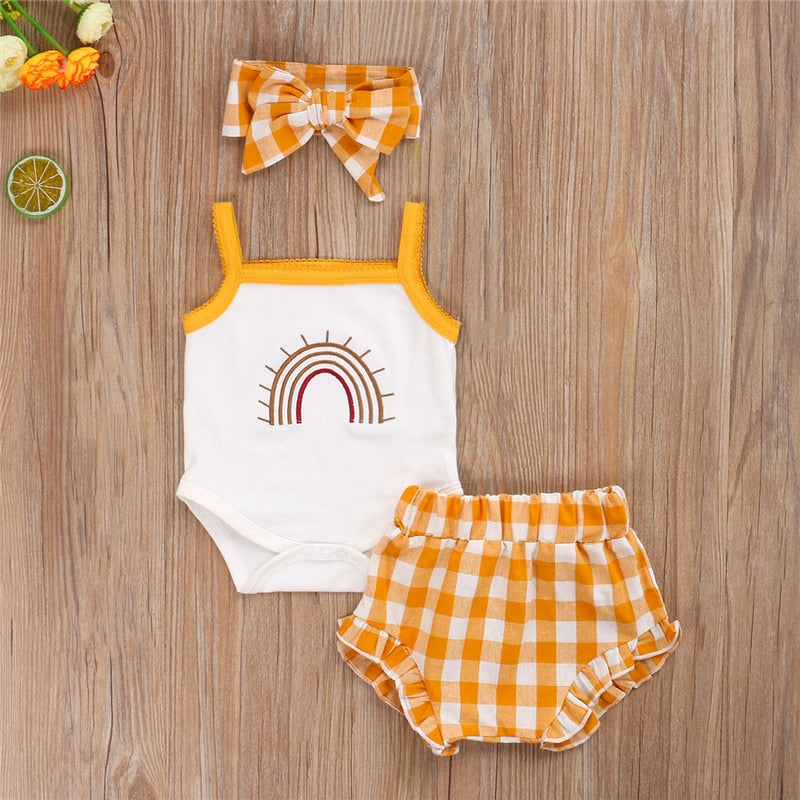 Cute Rainbow Print Summer Newborn Baby Clothes Set