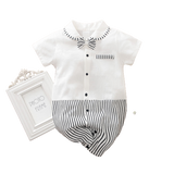 Gentleman Style Newborn Baby Boy Rompers with Plaid Necktie and Overalls