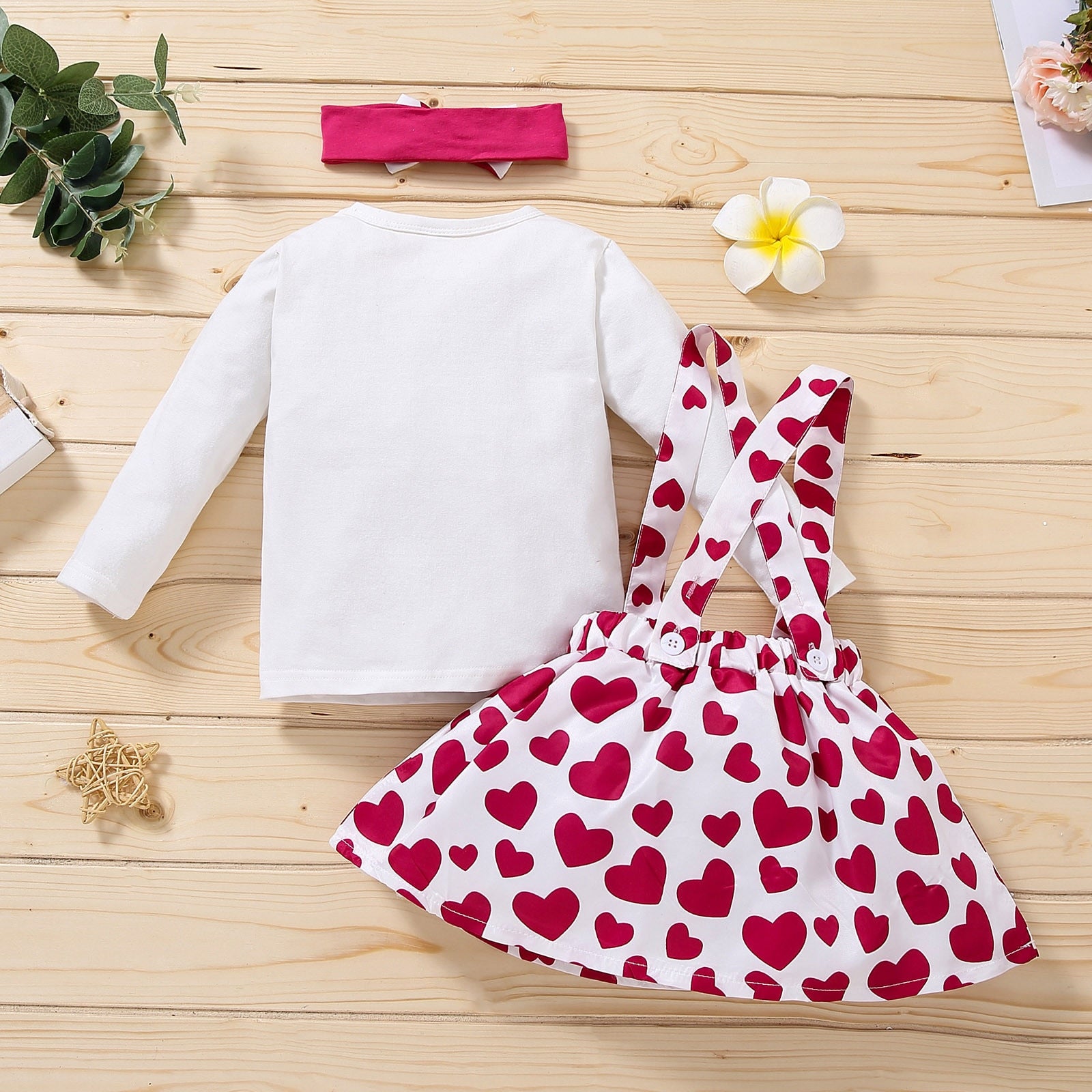 Adorable Princess Outfits for Girls: Heart Printed T-Shirt, Suspender Skirt, and Headband Sets