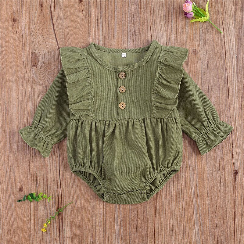 Adorable Autumn Baby Girls Ruffled Corduroy Rompers