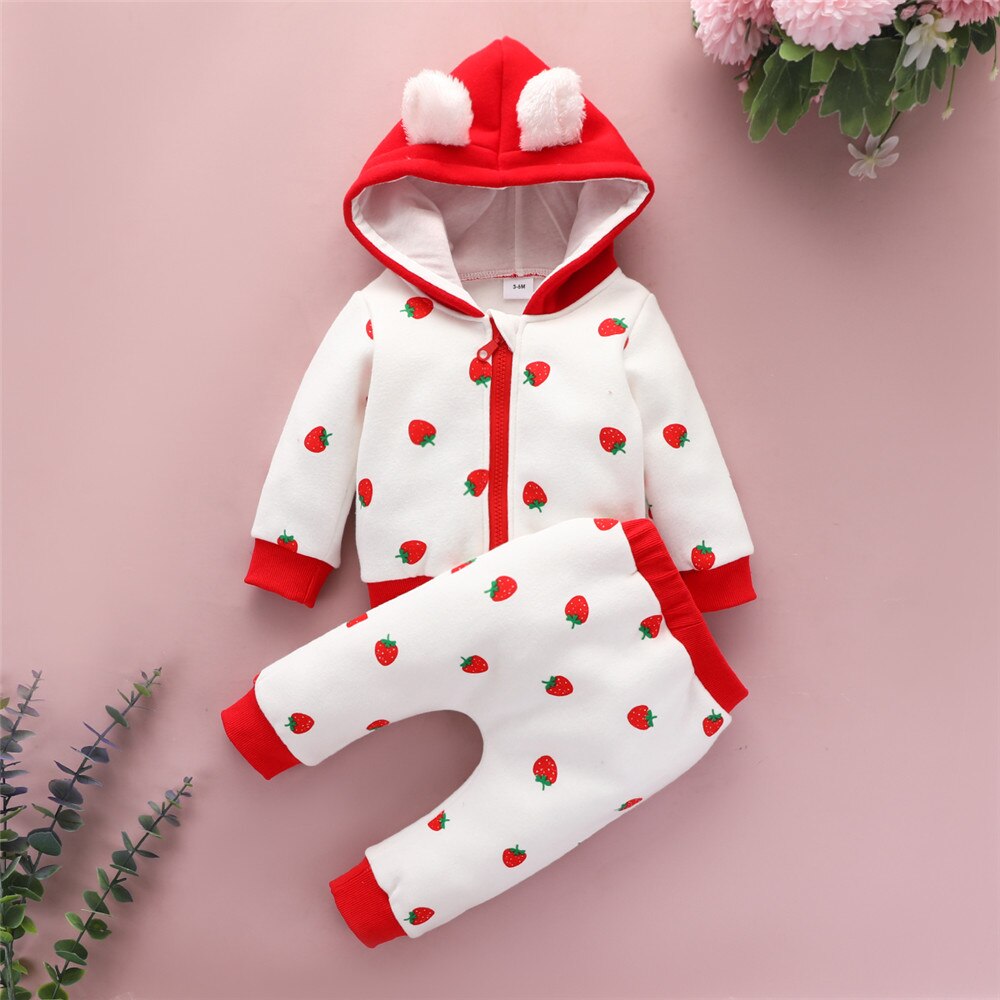 Baby Girl Winter Clothes Warm Plus Velvet Hooded Love Sweatshirt and Pants 2pcs Toddler Kids Baby Outfits Clothes