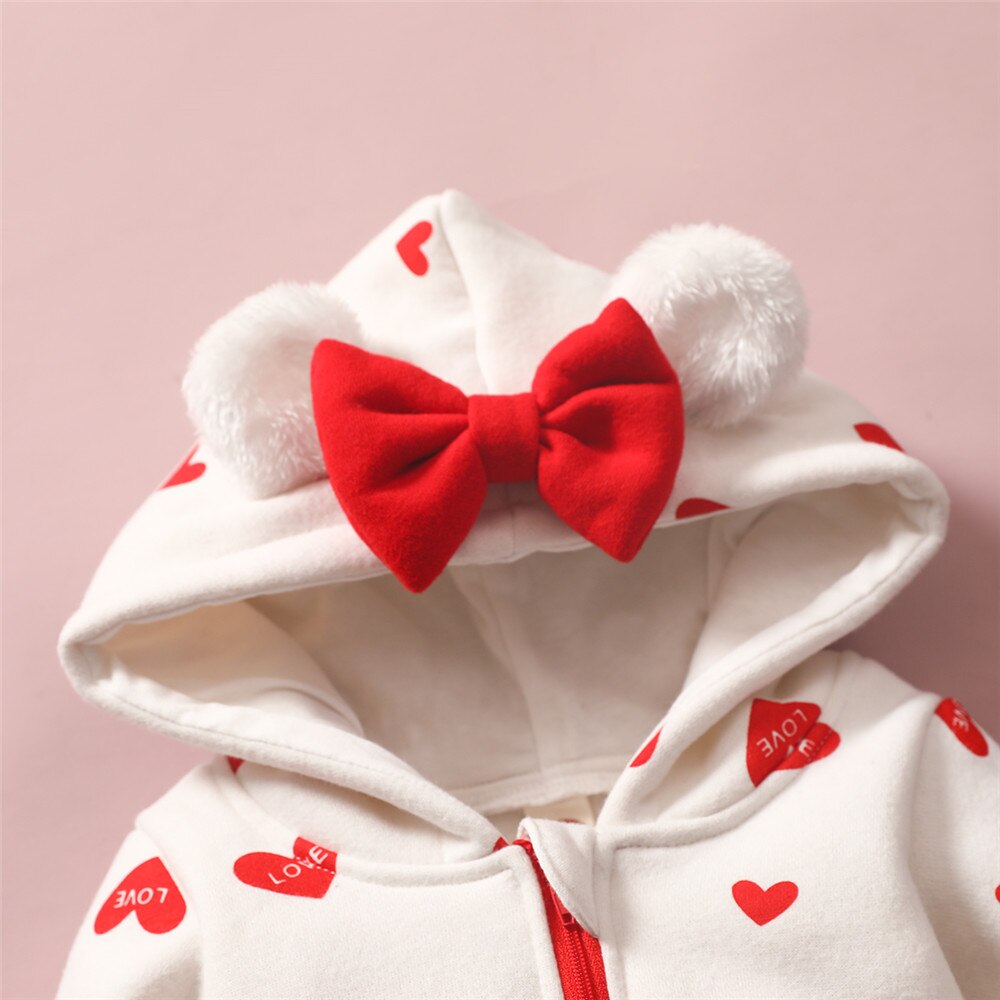 Heart Hooded Zipper Rompers for Toddlers