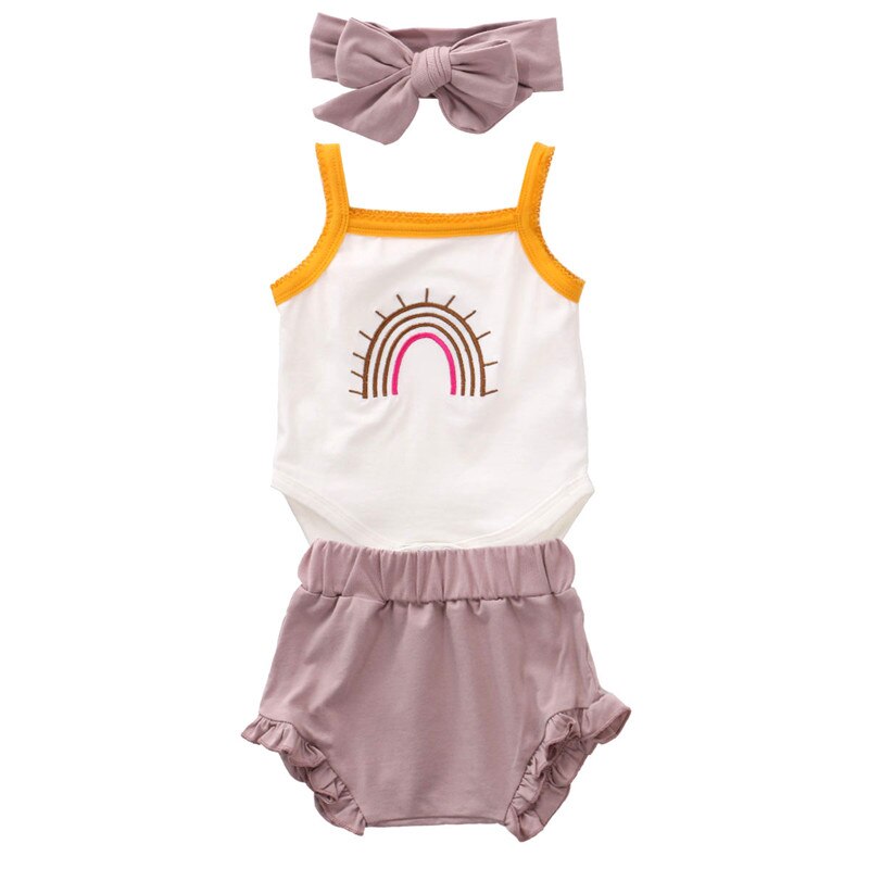 Cute Rainbow Print Summer Newborn Baby Clothes Set