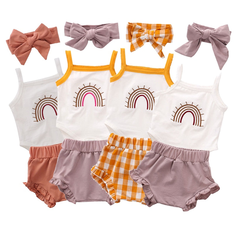 Cute Rainbow Print Summer Newborn Baby Clothes Set