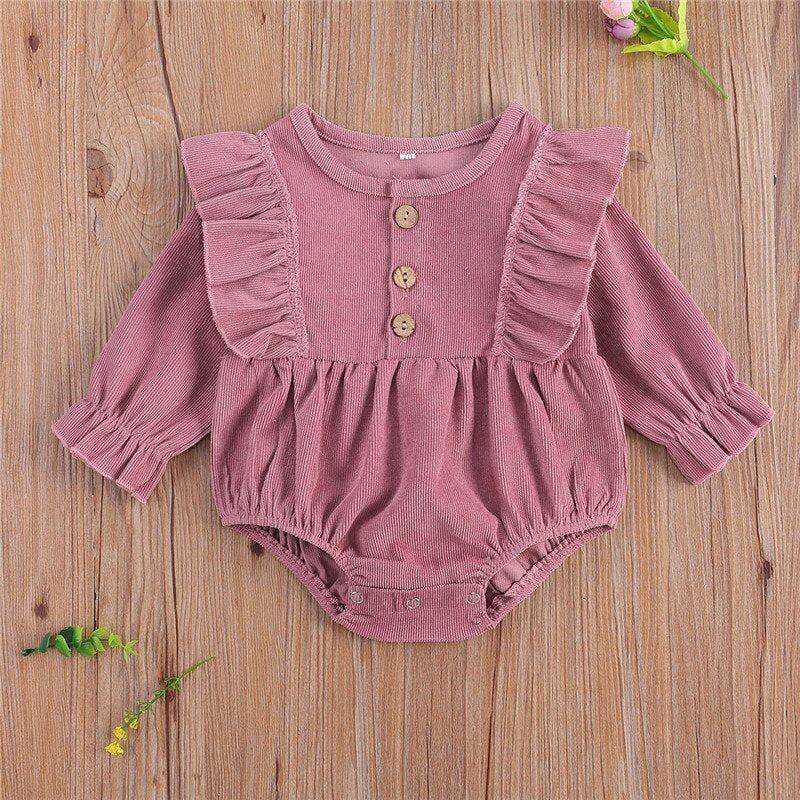 Adorable Autumn Baby Girls Ruffled Corduroy Rompers