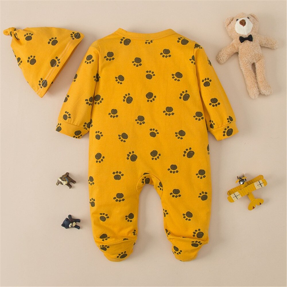 Adorable Cartoon Bear Baby Romper and Hat Set for Newborn Boys