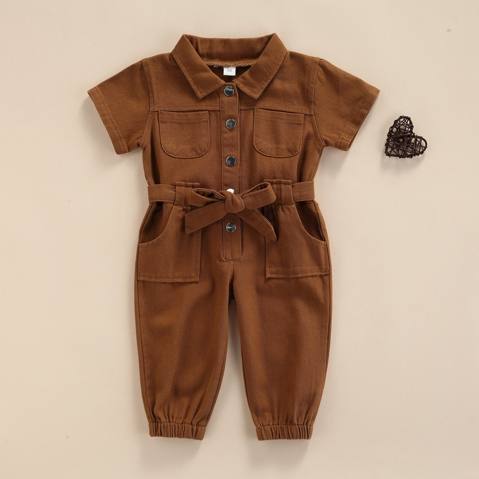 Fashionable Infant Girls' Jumpsuits with Belt and Pocket