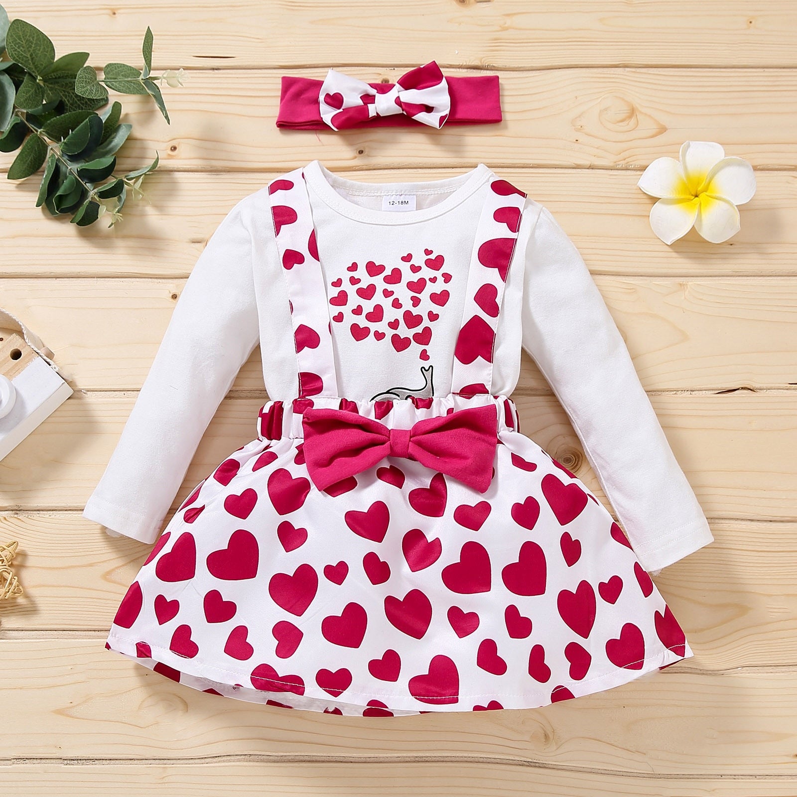 Adorable Princess Outfits for Girls: Heart Printed T-Shirt, Suspender Skirt, and Headband Sets