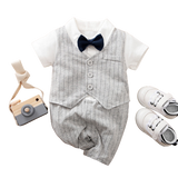 Adorable Gentleman Style Baby Boy Rompers with Plaid Necktie and Overalls