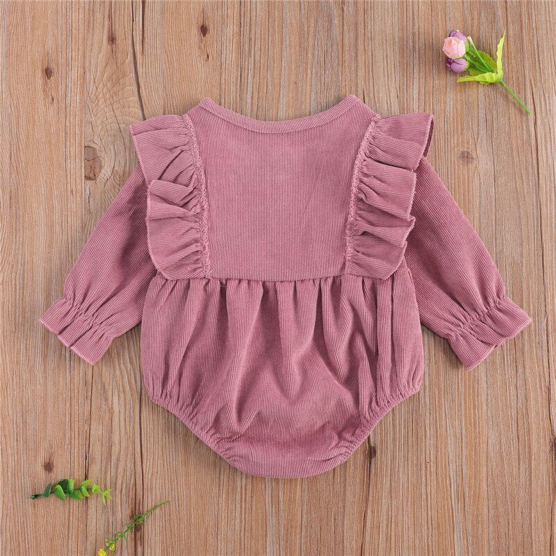 Adorable Autumn Baby Girls Ruffled Corduroy Rompers