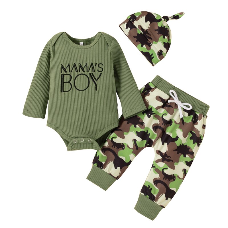 Newborn Boys Fall Cotton Outfit with Soft Letters Embroidery