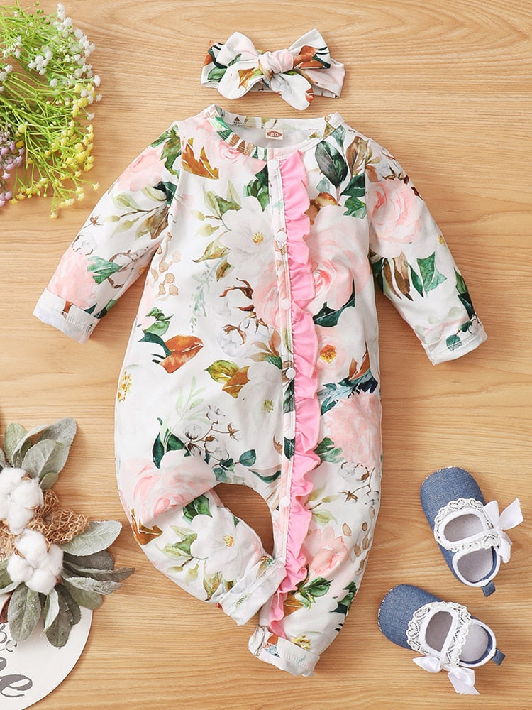 Lovely in White: Floral Ruffle Baby Rompers for Toddler Girls