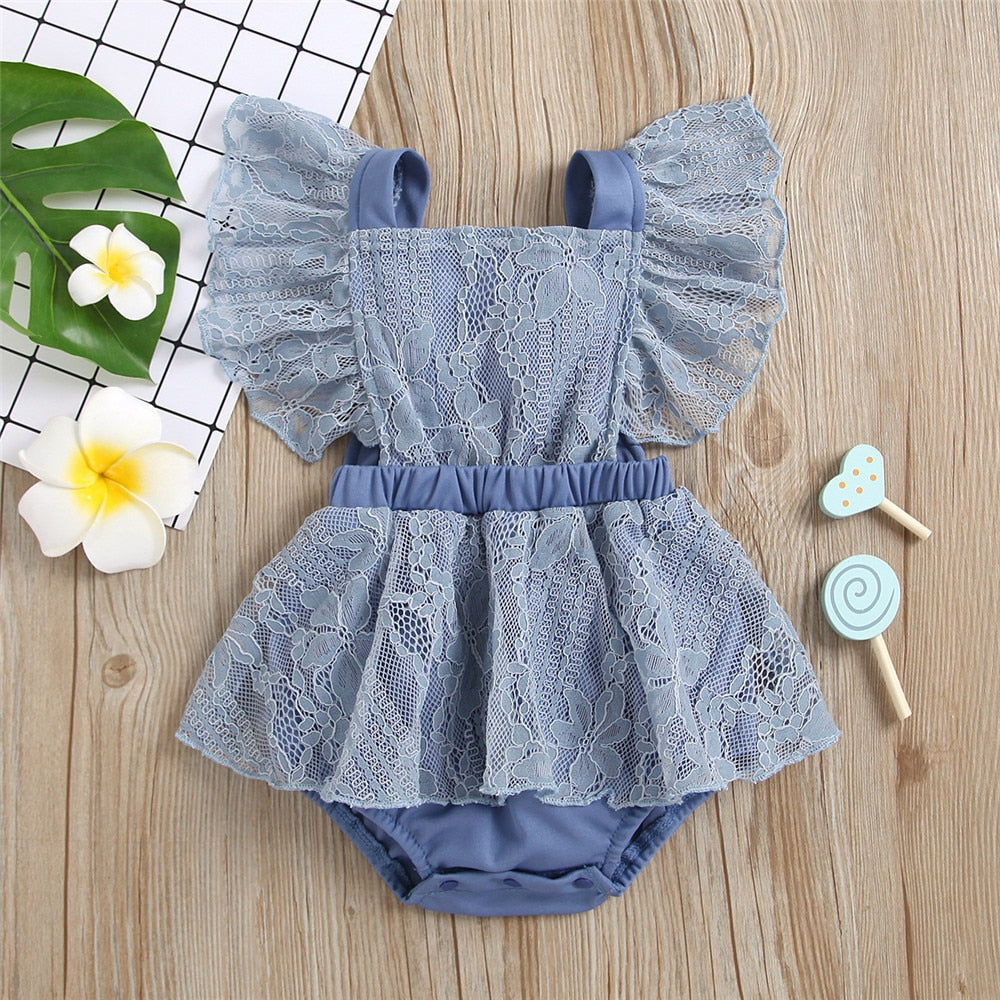 Sweet Solid Newborn Bodysuit Lace Rompers for Baby Girls
