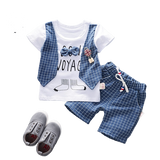 Cute Cartoon Lattice Tie Baby Boy Clothing Set for Summer