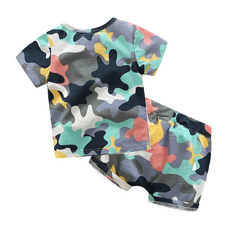 Stylish Army Green Camouflage T-Shirt Shorts 2 Piece Set for Baby Boys