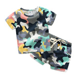 Stylish Army Green Camouflage T-Shirt Shorts 2 Piece Set for Baby Boys