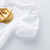 Charming Newborn Baby Girl Sets - White Cotton Rompers with Golden Ruf