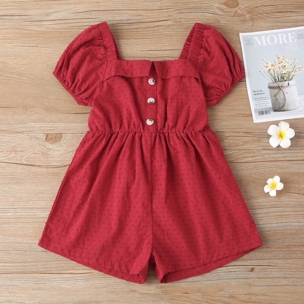 Summer Girls Playsuit with Ruffle Belted Overalls for Kids