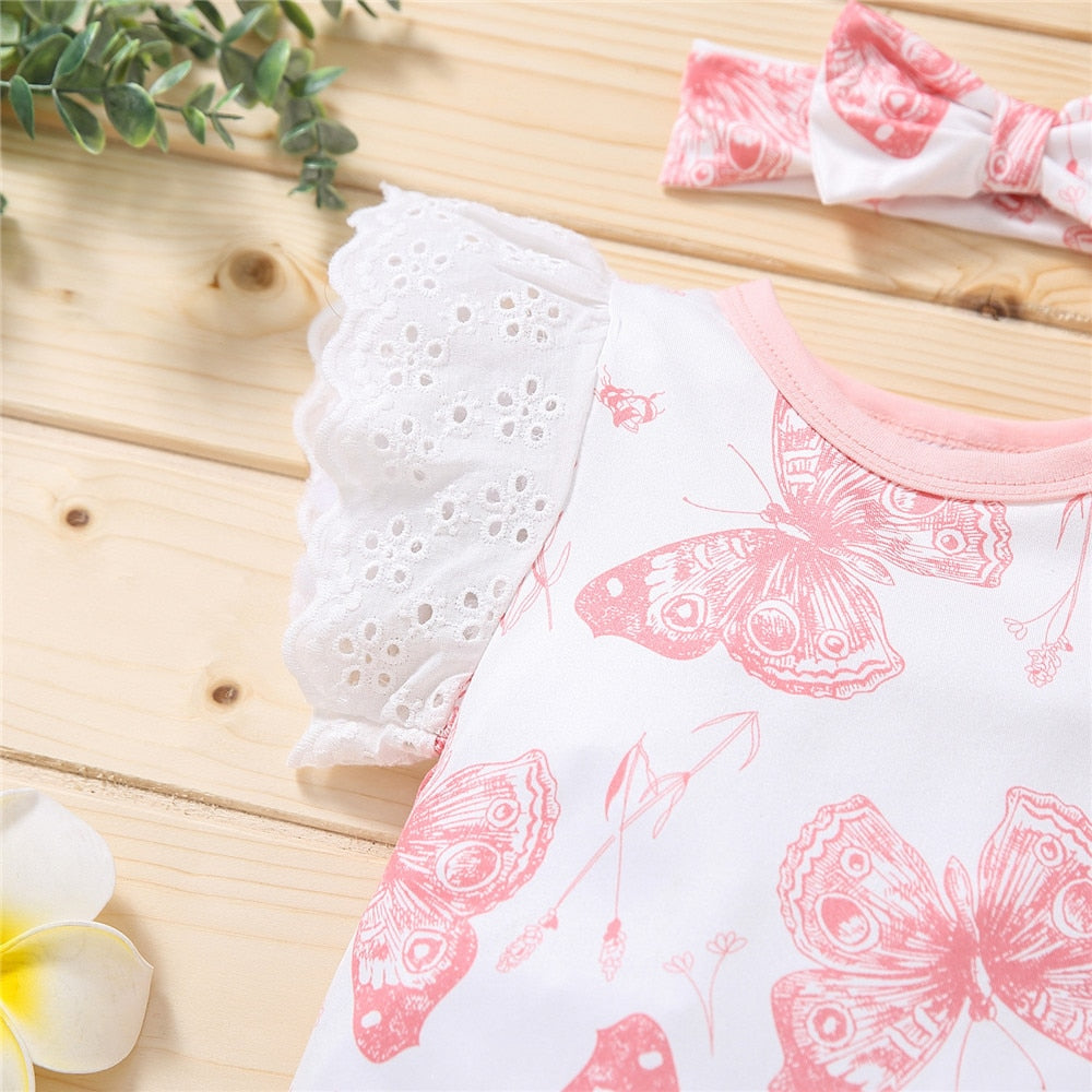 Sweet Butterfly Baby Girls Romper | Floral Print Ruffles Jumpsuit for Newborns | Summer Sleepwear for Kids & Babies