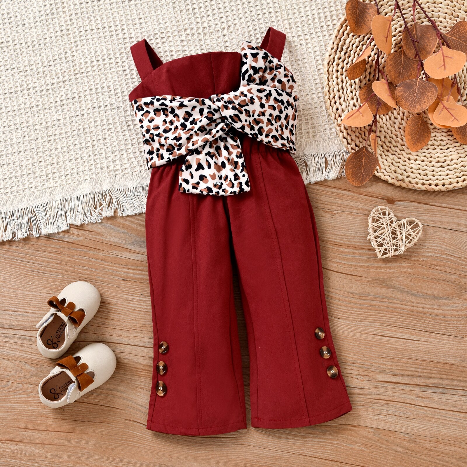 Summer Infant Baby Girls Cute Rompers Leopard Print Bowknot Strap Sleeveless Backless Jumpsuits Pants