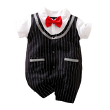 Gentleman Baby Boy Rompers with Plaid Necktie