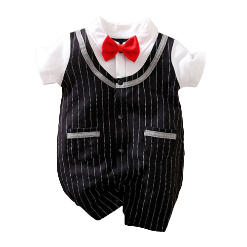 Gentleman Baby Boy Rompers with Plaid Necktie