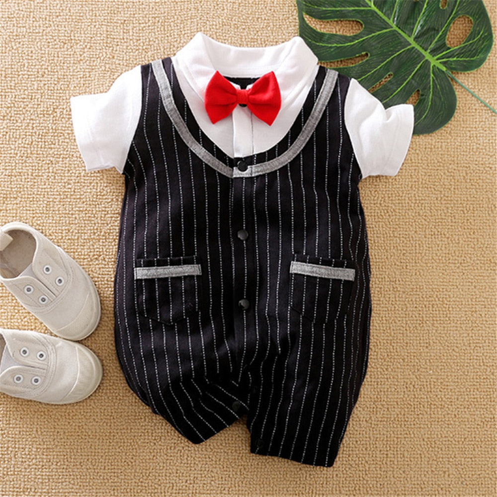 Gentleman Baby Boy Rompers with Plaid Necktie