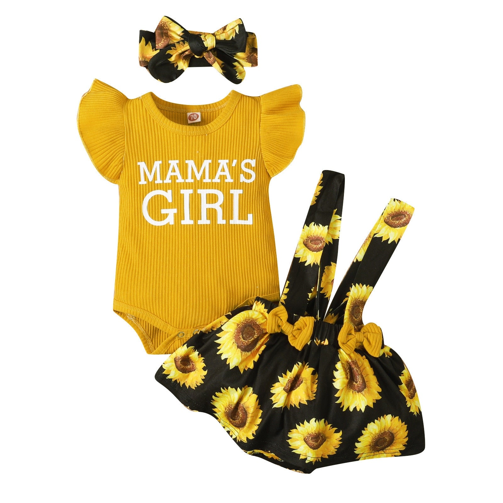 Adorable Newborn Baby Girls Clothes Set with Letter Print Ribbed Tops and Sunflower Suspender Skirts