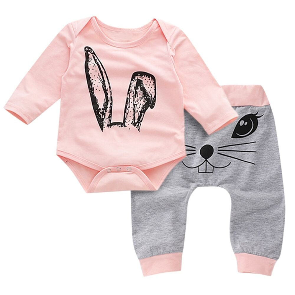 Adorable Newborn Baby Girls Clothes Sets with Cartoon Rabbit Prints