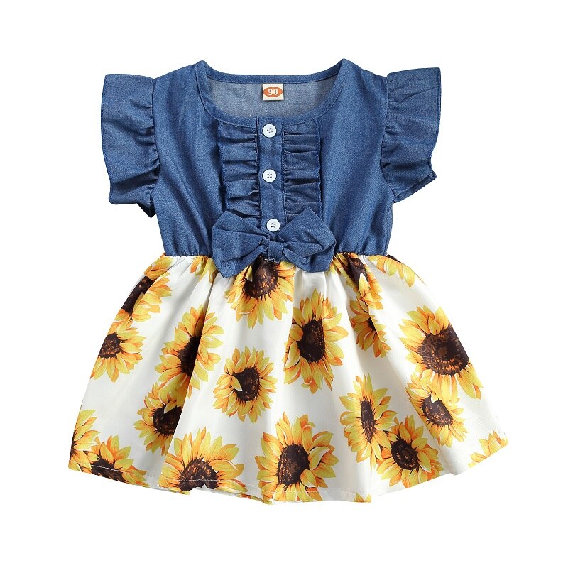 Adorable Denim and Floral Patchwork Baby Girl Summer Dress