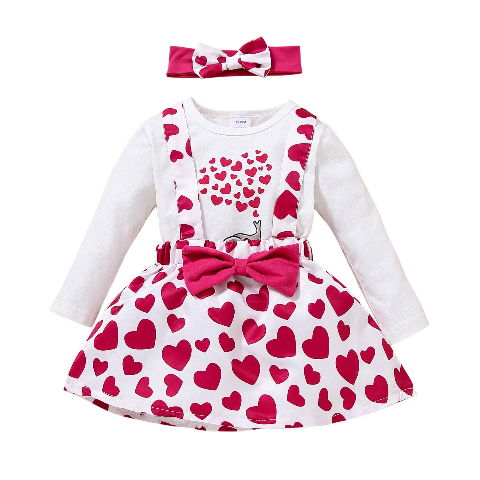 Adorable Princess Outfits for Girls: Heart Printed T-Shirt, Suspender Skirt, and Headband Sets