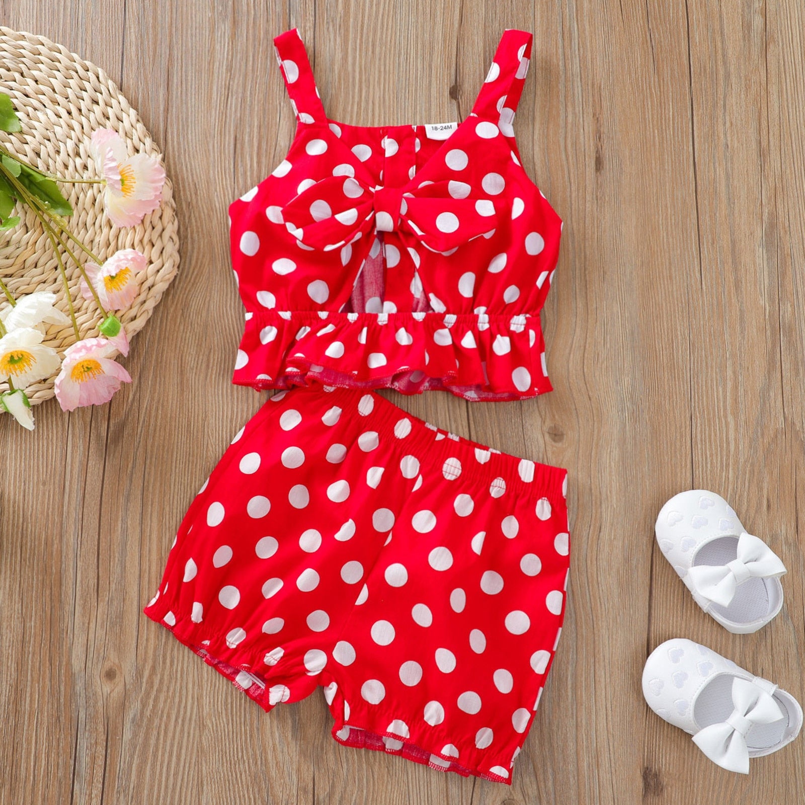 Polka Dot Bowknot Summer Outfit Set for Toddler Girls