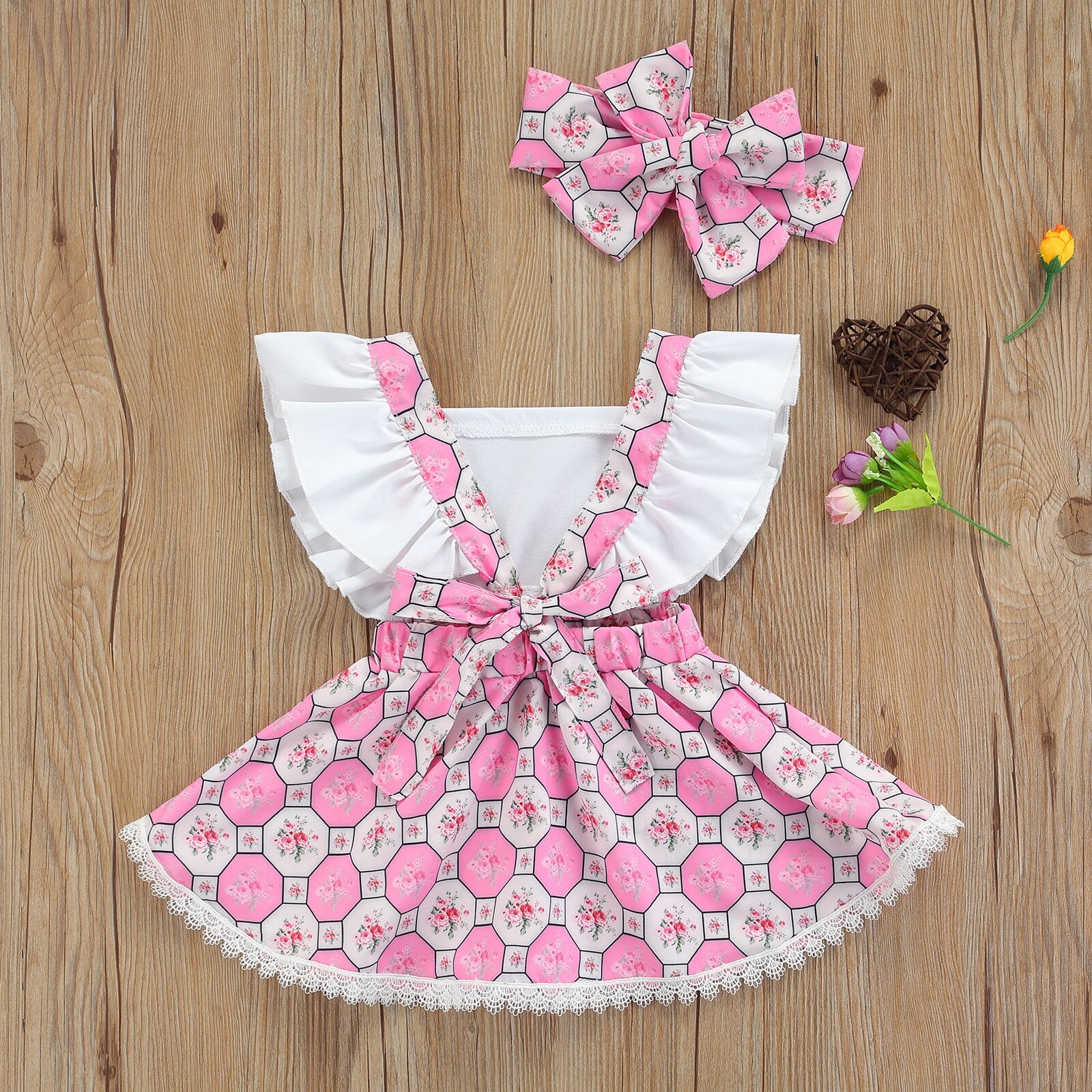 Adorable Summer Baby Girls Sweet Dress with Headband