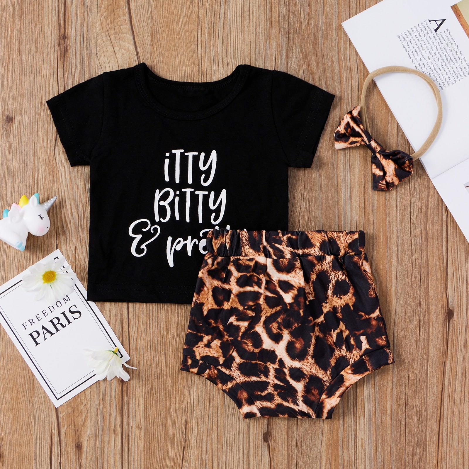 Baby Boys Girls Summer Outfits Sets 3pcs Letter Print T-shirts+Floral High Waist Shorts+Headband Soft Clothes