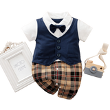 Dapper Little Dude: Gentleman Baby Boy Rompers with Plaid Necktie
