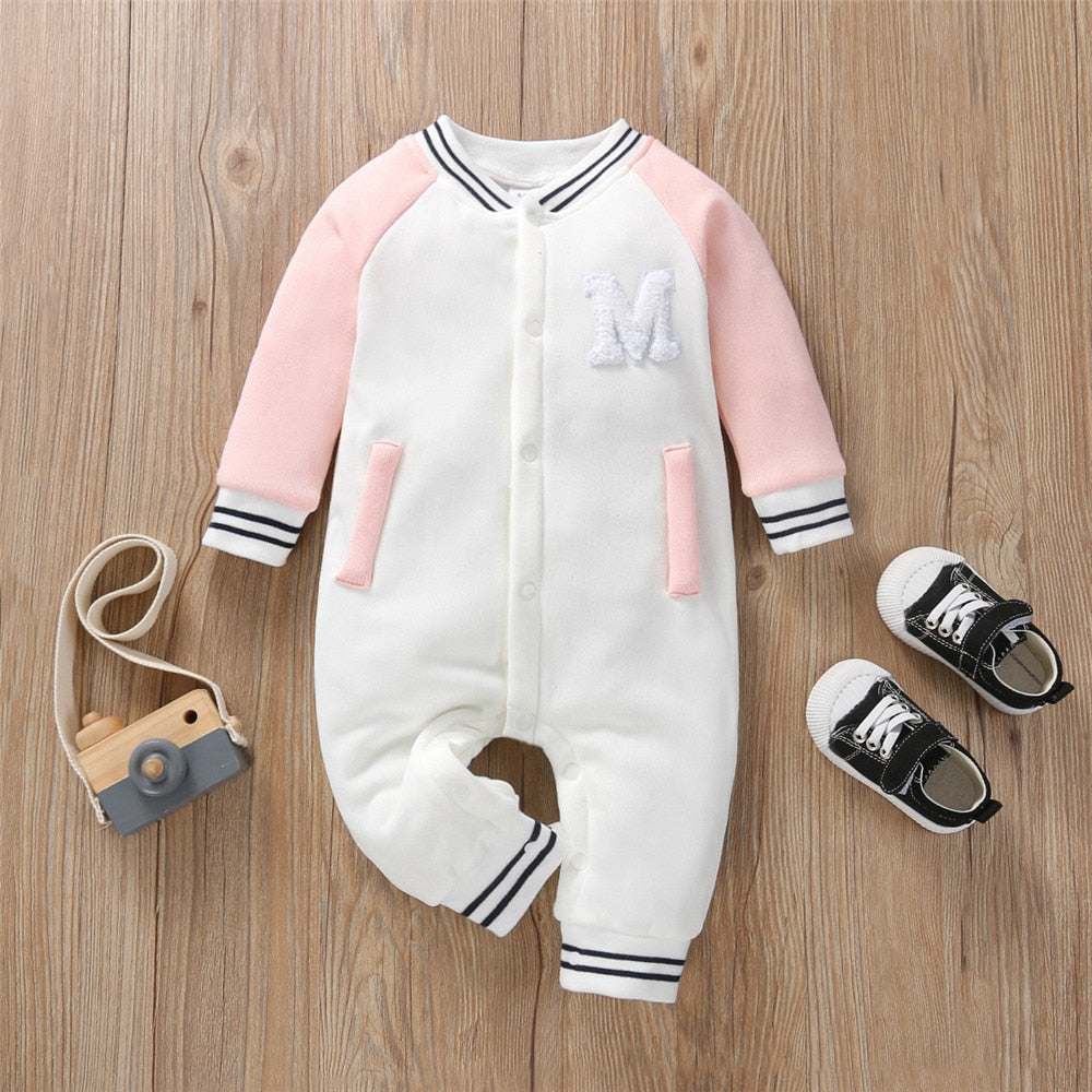 Stylish Solid Baby Rompers and Hat with "Love Mom" Costume for Newborn Girls