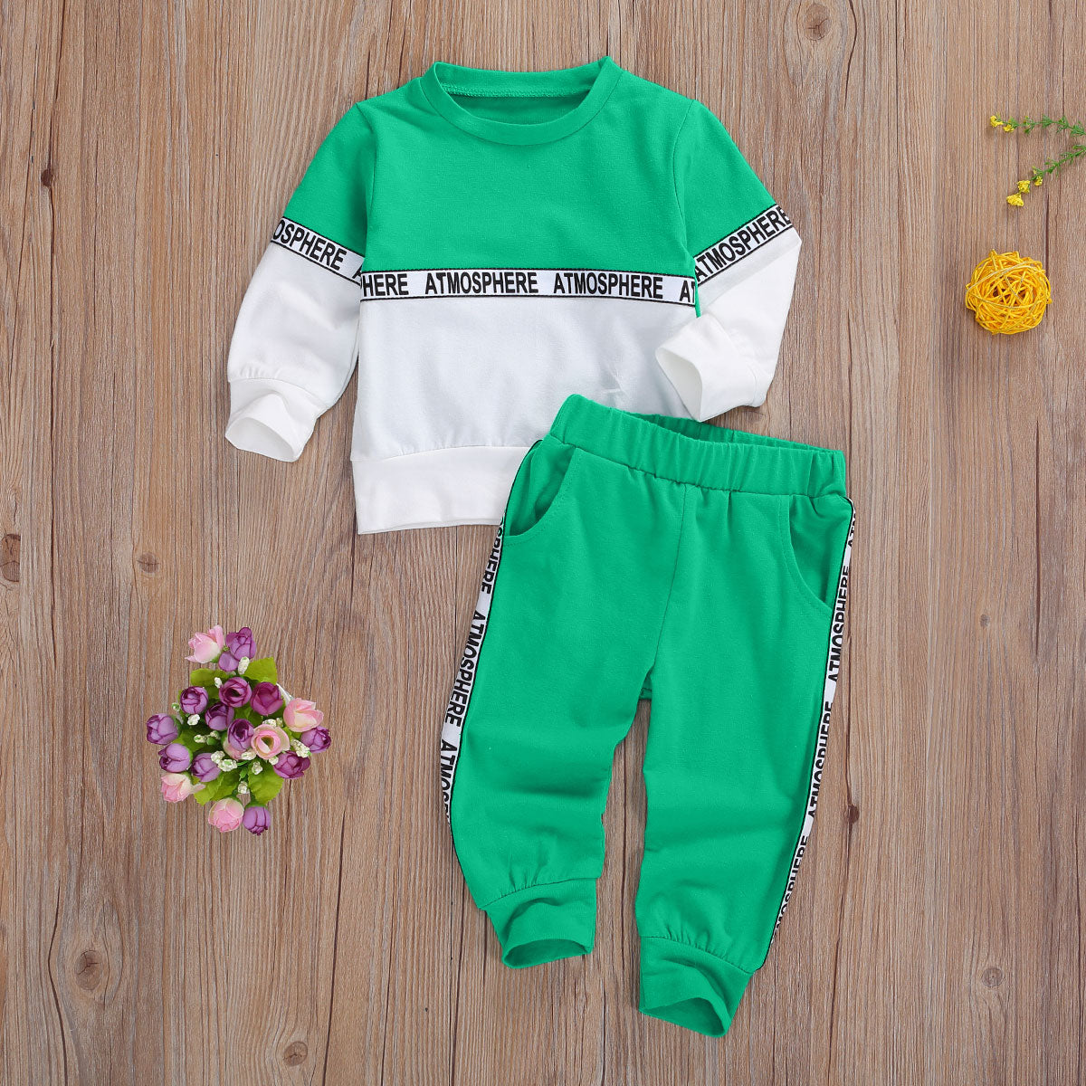 Toddler Kids Baby Boys Clothes Set Long-sleeved Letter Personality Round Neck Hoodies and Solid Color Elastic Long Pants - Babbez