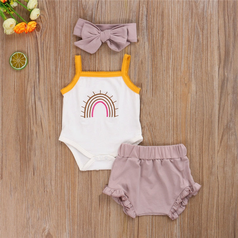 Cute Rainbow Print Summer Newborn Baby Clothes Set