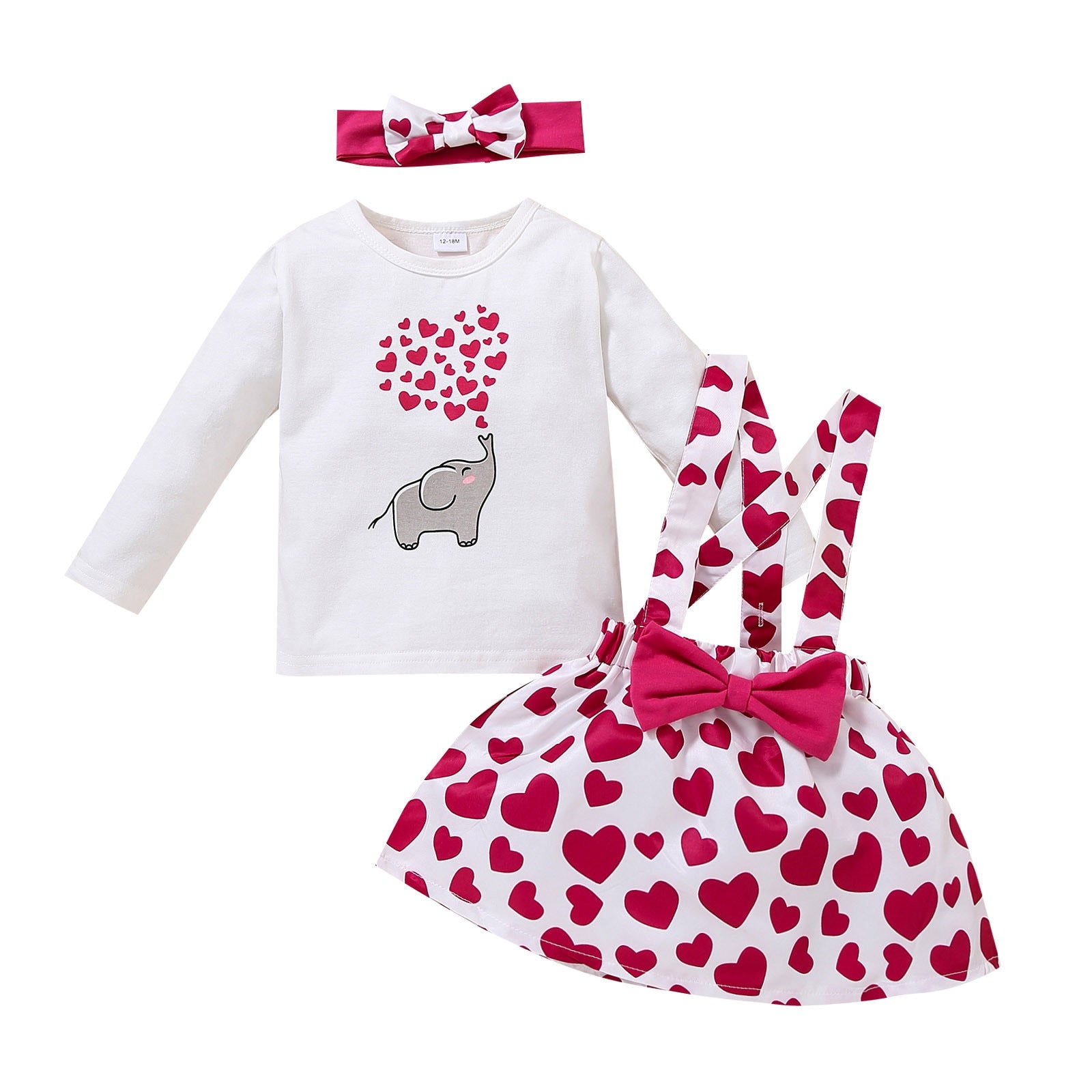 Adorable Princess Outfits for Girls: Heart Printed T-Shirt, Suspender Skirt, and Headband Sets