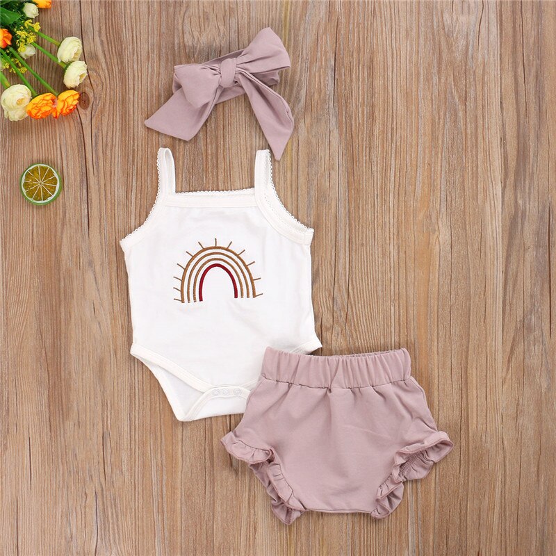 Cute Rainbow Print Summer Newborn Baby Clothes Set