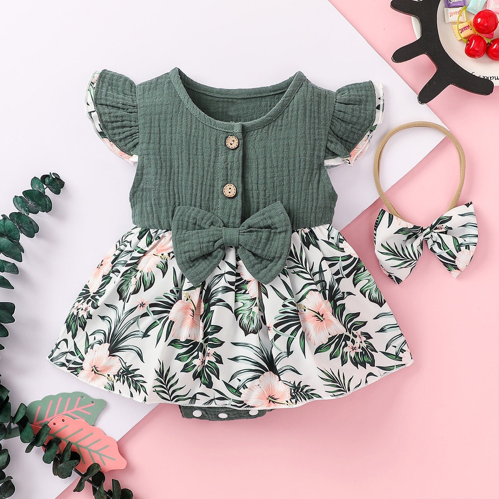 Summer Floral Romper Dress for Newborn Baby Girls