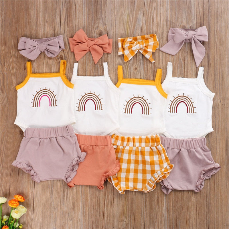 Cute Rainbow Print Summer Newborn Baby Clothes Set