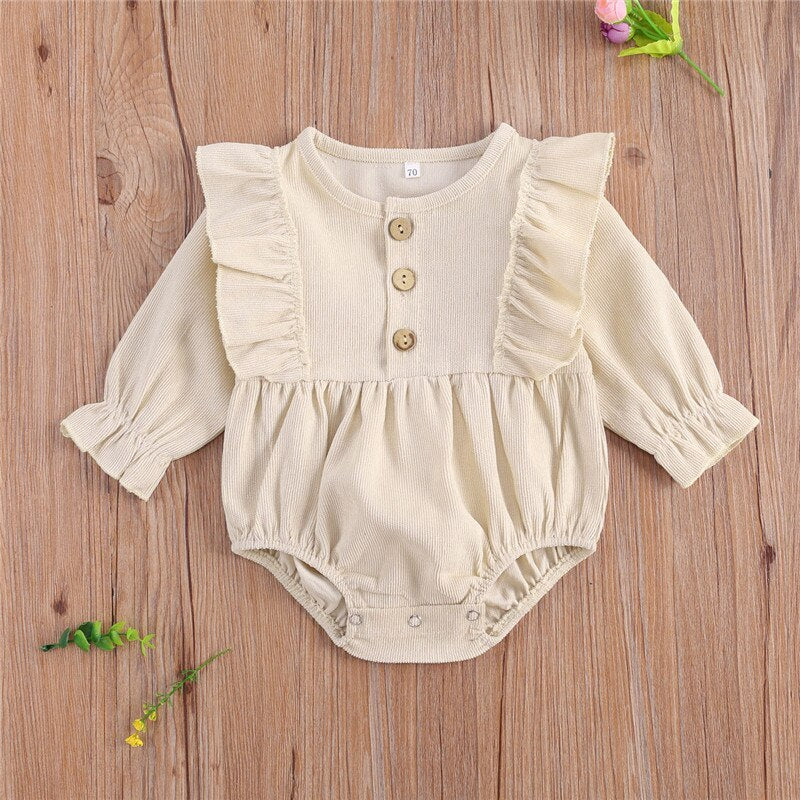 Adorable Autumn Baby Girls Ruffled Corduroy Rompers