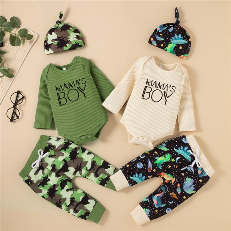 Newborn Boys Fall Cotton Outfit with Soft Letters Embroidery