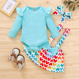 Adorable 3pcs Ruffle Cotton Romper Heart Suspender Skirts Set for Newborn Baby Girls