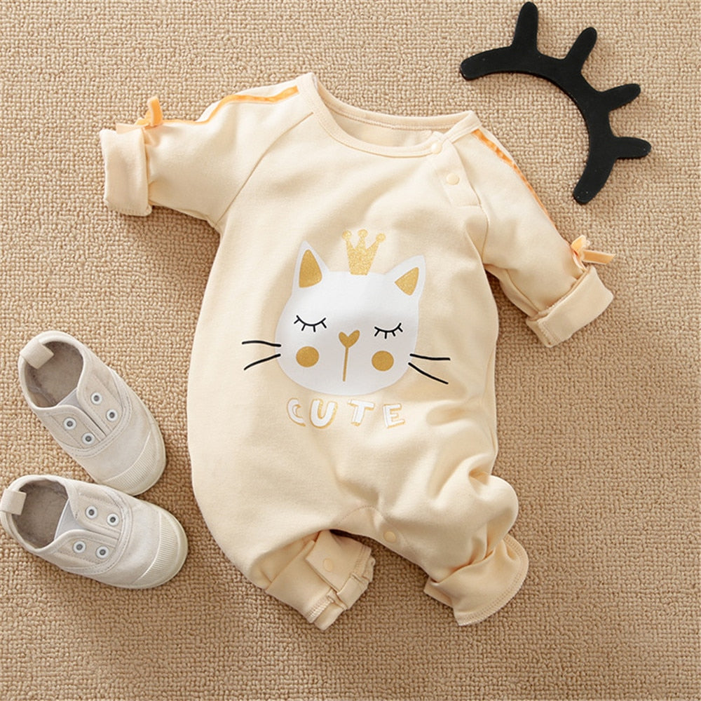 Cute Cartoon Swan Rabbit Baby Jumpsuit with Bibs for Newborn Girls