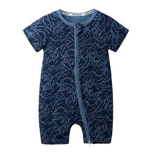 Toddler Blue Romper with Short Sleeves and Zipper Closure